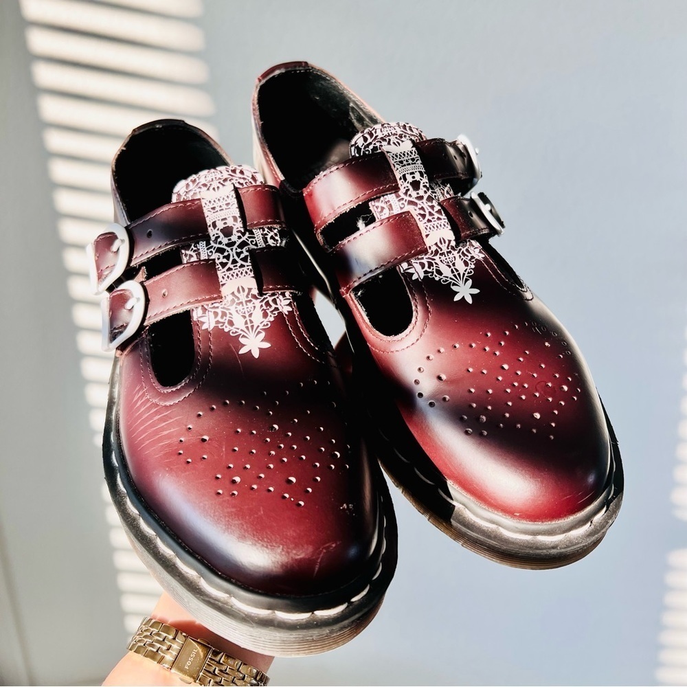 Dr Martens Lace Collection Oxblood Mandala Mary Janes Loafers 8065 - Picture 3 of 9